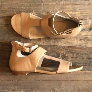 Michael Kors Tan Strappy Sandal with Gold Accents